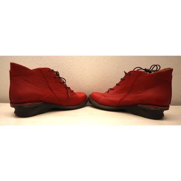 Sergio Tomani Women's Sz 37 US 6.5-7 Red Leather Lucy Lace-Up Booties - Picture 10 of 12